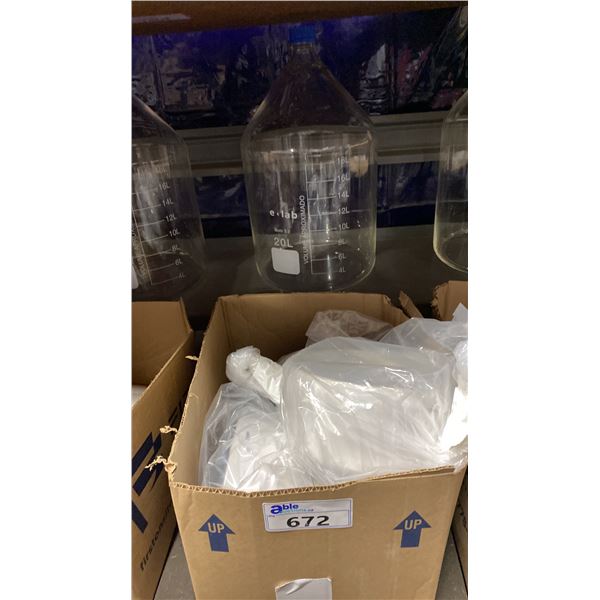 3 LARGE PORCELAIN LABORATORY FUNNELS & LARGE GLASS JAR