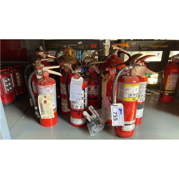 12 ASSORTED FIRE EXTINGUISHERS & MOUNTS