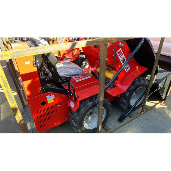 AGT INDUSTRIAL SDA-140W RED GAS POWERED PNEUMATIC TIRE RIDE ON MINI SKID STEER WITH ATTACHED 44"W