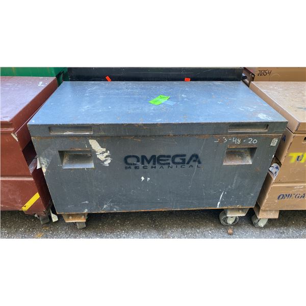 BLACK METAL MOBILE JOB BOX APPROX 48"L X 24"D X 34"H