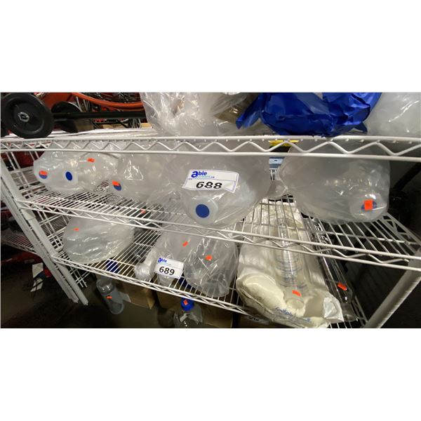 SHELF OF ASSORTED LABORATORY GLASSWARE