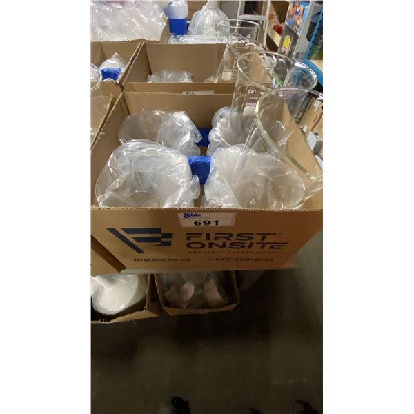 2 BOXES OF ASSORTED LABORATORY GRADE GLASS BEAKERS