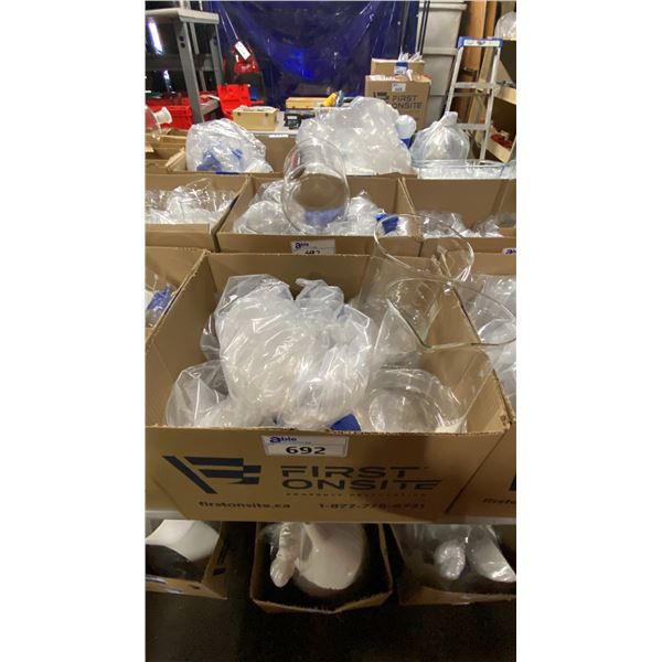 2 BOXES OF ASSORTED LABORATORY GRADE GLASS BEAKERS