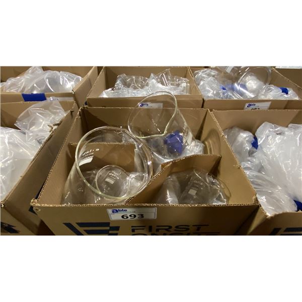 2 BOXES OF ASSORTED LABORATORY GRADE GLASS BEAKERS
