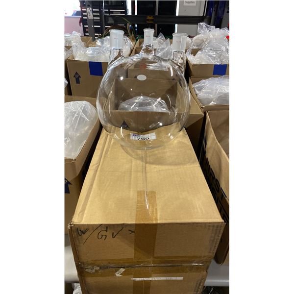 2 LARGE LABORATORY ROUND BOTTOM GLASS FLASKS