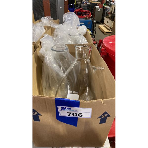 4 LARGE LABORATORY GLASS FLAT BOTTOM FLASKS