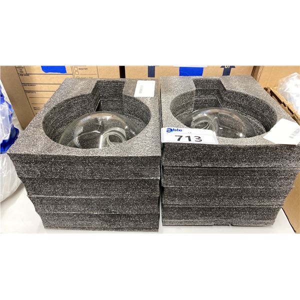 2 ROUND BOTTOM FLASKS, LARGE LABORATORY BEAKER & LARGE LAB BOTTLE