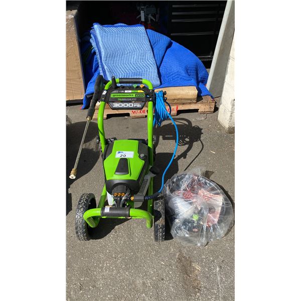 GREENWORKS PRO TRU BRUSHLESS ELECTRIC PRESSURE WASHER 3000 MAX PSI WITH SURFACE CLEANER ATTACHMENT,