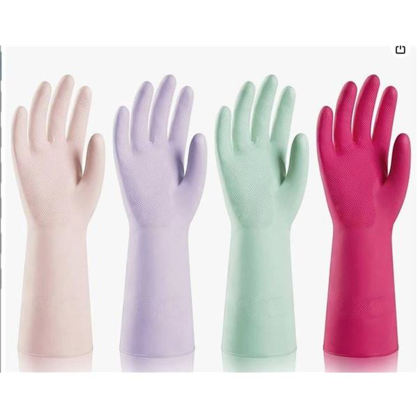 ThxToms 4 Pairs Kitchen Cleaning Gloves, Latex-Free, Non-Slip, Waterproof, Size L
