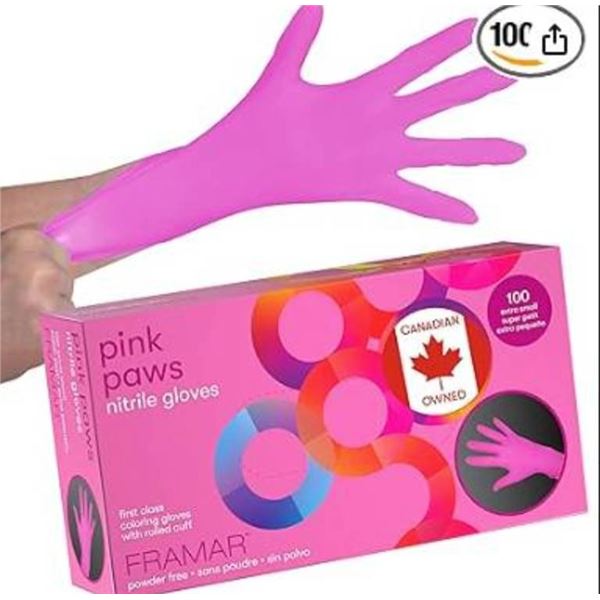 Framar Pink Paws Nitrile Gloves, 100 Pieces, Size Large