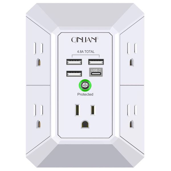 QINLIANF Model HR-519D Surge Protector with 5 AC Outlets, USB Ports