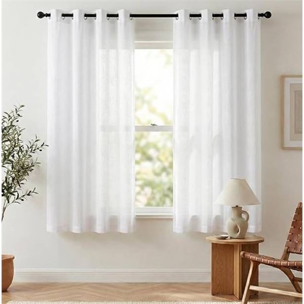 Nicetown White Sheer Curtains, 52 in W x 63 in L, Set of 2