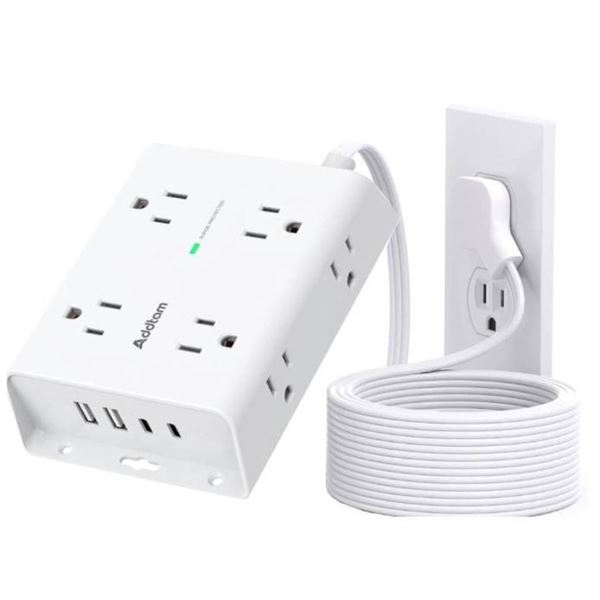 Surge Protector Power Bar, Addtam 5 ft Flat Plug Extension Cord