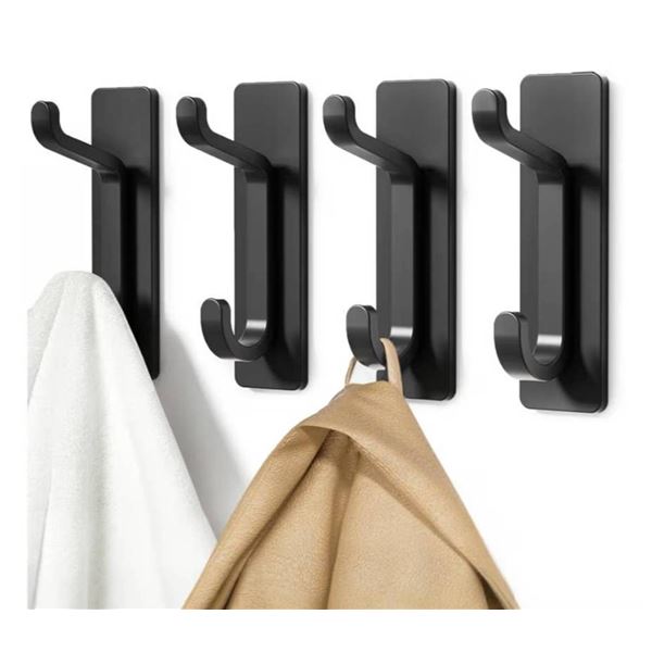 Lot of 3 – Adhesive Hooks for Coat and Towel 4 Packs, Black, 5 KG Load Capacity