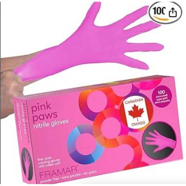 Framar Pink Paws Nitrile Gloves, Large, 100 Count