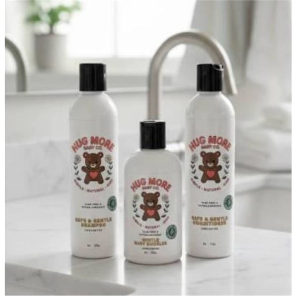 Hug More Baby Co. Safe & Gentle Care Set with Shampoo, Conditioner, and Bath Bubbles