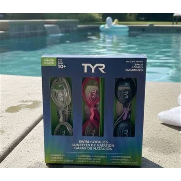 TYR Junior Swim Goggles 3-Pack for Ages 10+