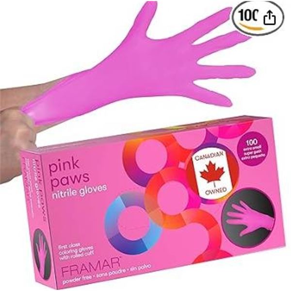 Framar Pink Paws Nitrile Gloves, Large, 100 Count