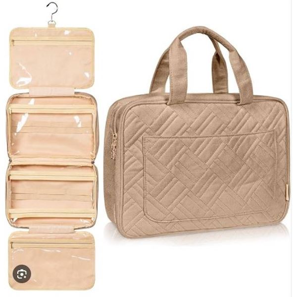 Large Boacay Foldable Toiletry Bag Camel Brown with Quilted Design