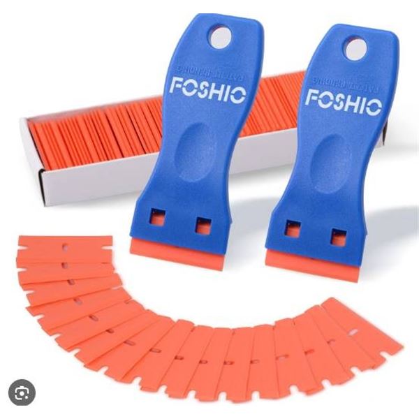 FOSHIO Plastic Razor Blade Scraper Include 2PCS Scraper Tool and 100PCS Blades for Gasket Remover, L