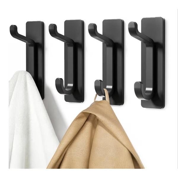 Adhesive Hooks for Coat and Towel, 2- 4 Packs, Black, 5 KG Load Capacity
