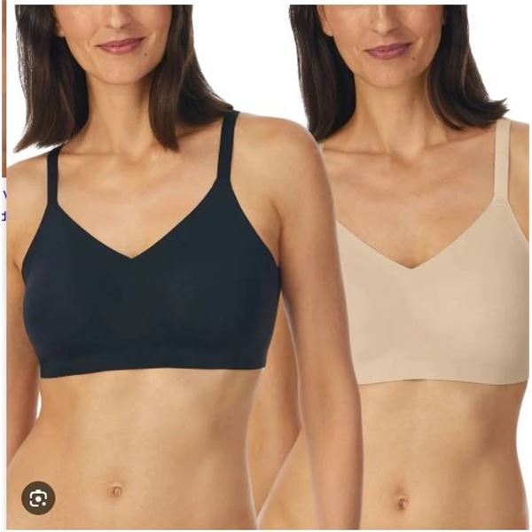 Halston 2-Pack Seamless Bras S/P with Size Chart
