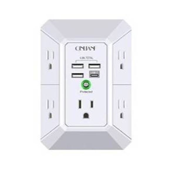 Qinlanf HR-519D 3-Sided Wall Outlet Extender With USB Ports and Surge Protection