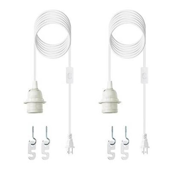 [2-Pack] Hanging Lamp Light Cord with On/Off Switch in White – 15 Feet