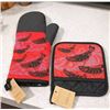 Image 1 : Salmon Oven Mitt And Potholder Set With Heat Protection