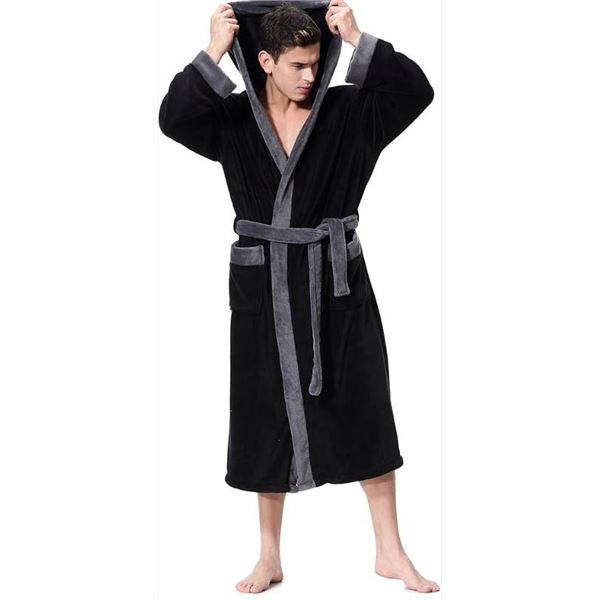 Oufang Black Bathrobe, Large, Unisex Model B071JLQPGP