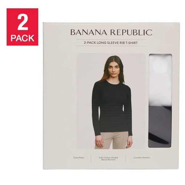 Banana Republic Long-Sleeve Tops, White and Black, Size L/G