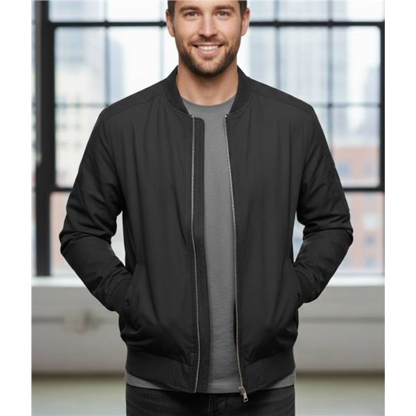 Black Outdoor Jacket with Full-length Zipper and Ribbed Collar – Size L/XL