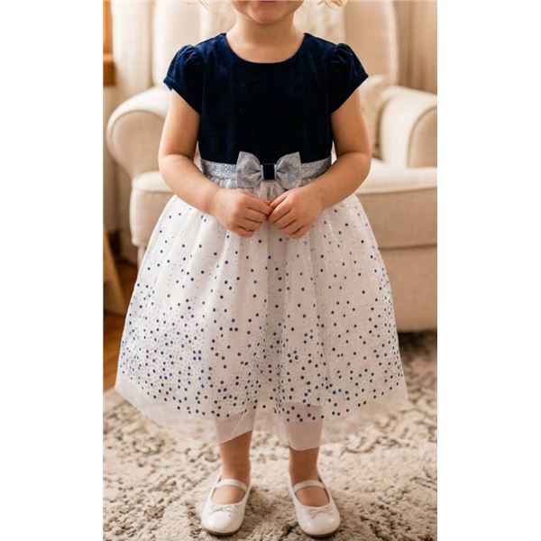 Jona Michelle Girls Dress in Navy and Silver Glitter, Size 3