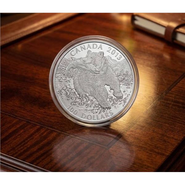2014 Canada $100 Silver .999 Coin Mint Issued Grizzly Bear