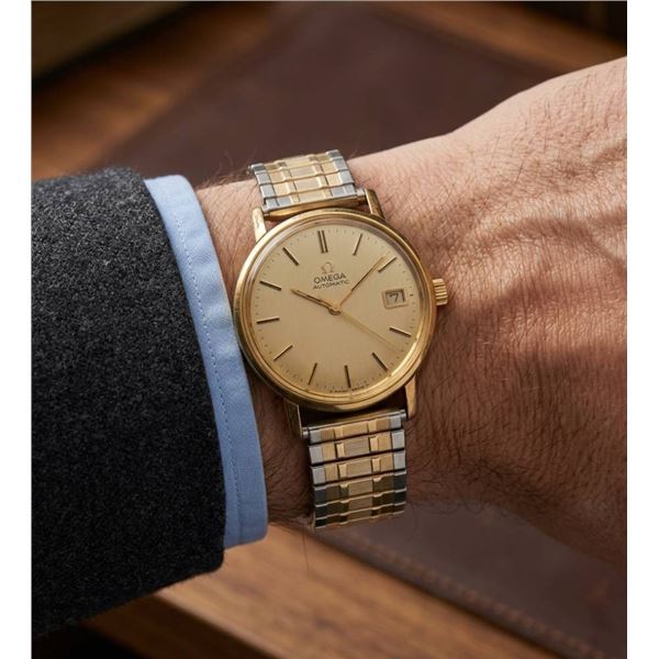 Omega Automatic Gold-Tone Vintage Watch With Two-Tone Metal Band, 1980 Engraving