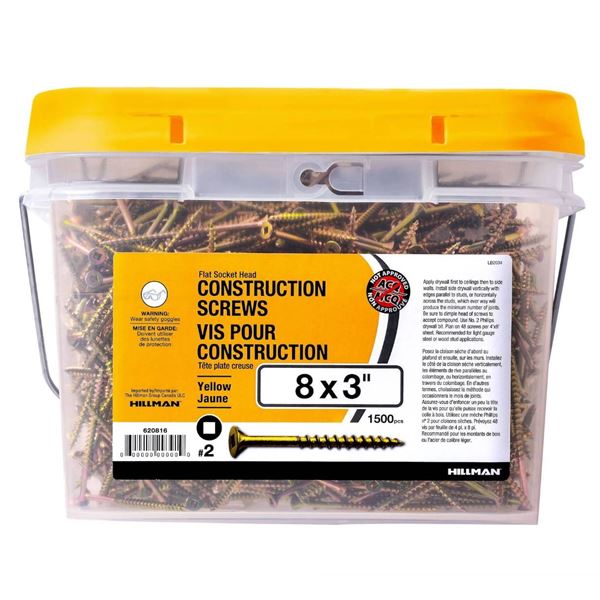 Hilman Flat Socket Head Construction Screws 8″ × 3″, 1500 Piece Set