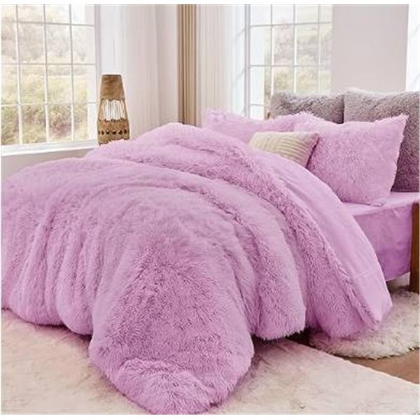 Seattle Fluffy Duvet Cover Set, Queen, Light Purple