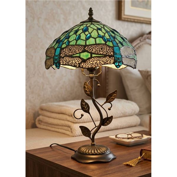 21-Inch Stained Glass Table Lamp With Dragonfly Design