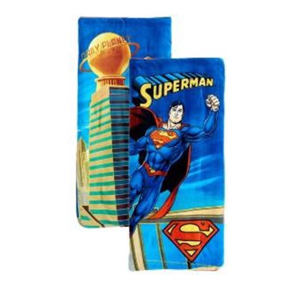 Superman-Themed Plush Blanket with Red Interior and Graphic Design