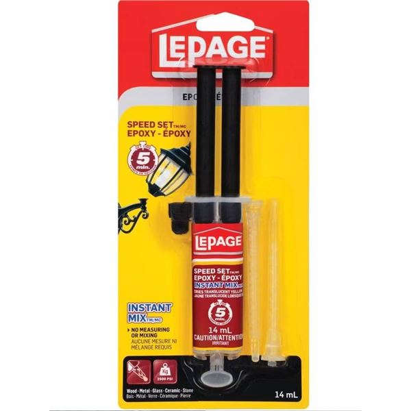 Lot of 2 LePage Speed Set Epoxy, Instant Mix, 14 mL Each