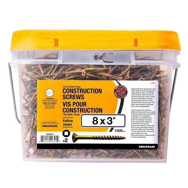 Hilman Flat Socket Head Construction Screws 8″ × 3″, 1500 Piece Set