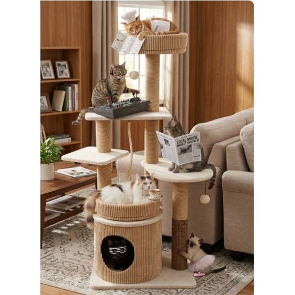 Cat Tree Tower Activity Center with Multiple Levels, 4ft 5in Height