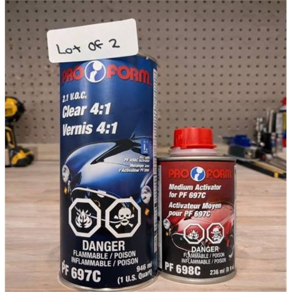 Pro Form PF 697C Clear 4:1 (1 Qt) and PF 698C Medium Activator (8 Oz) Lot of 2
