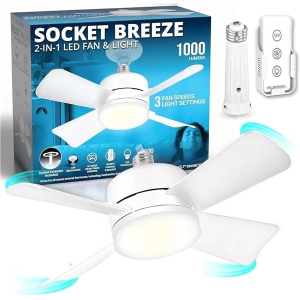 Bell & Howell Socket Fan Light with 2-in-1 LED Light and Fan