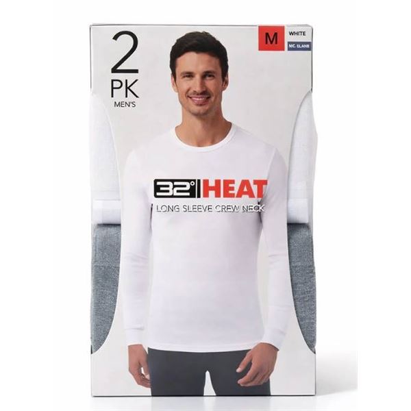 32 Degrees Heat Men’s Long Sleeve Crew Neck, 2 Pack, Size M, White/Blue