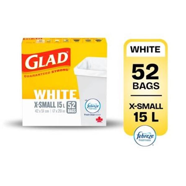 Glad White X-Small Trash Bags, 15L, 52 Count