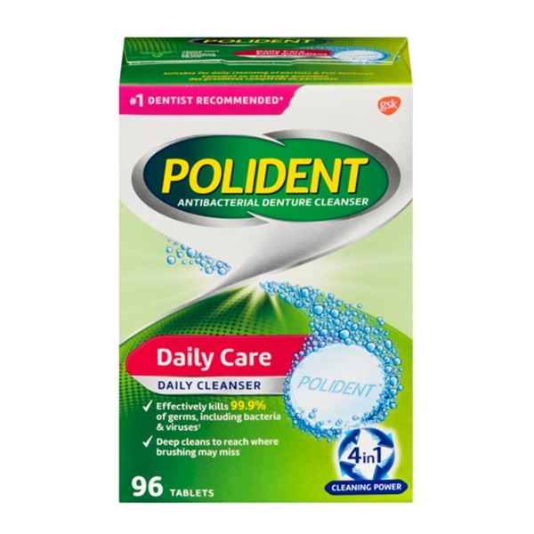 Polident Antibacterial Denture Cleanser 96 Tablets for Daily Care