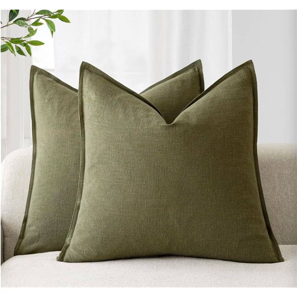 Foindtower Set of Two Throw Pillow Covers, 18 x 18 Inches, Olive Green