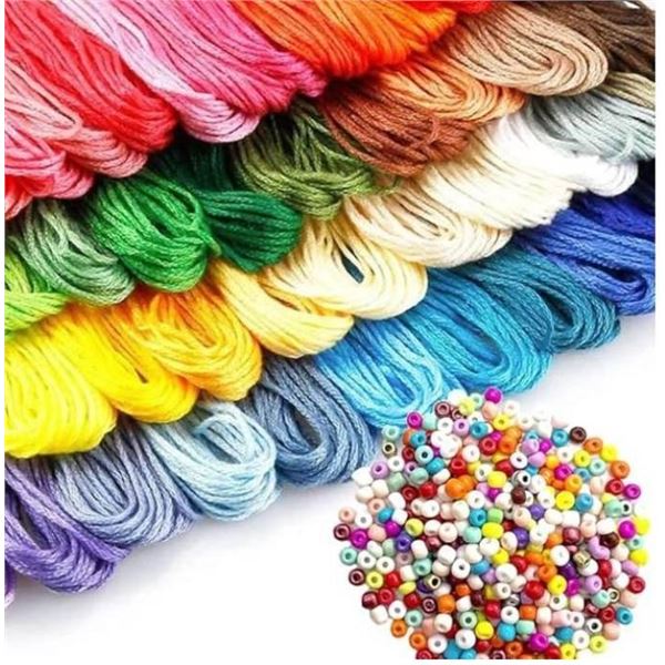 Embroidery Floss Rainbow Color Art Craft Yarn Set With Beads