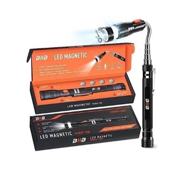 BIIB LED Magnetic Pickup Tool with Telescoping Handle, 3 LR44 Batteries Included